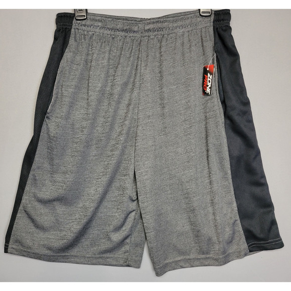 Zone Pro Athletic Shorts Mens Large Gray Black Mesh Striped Drawstring 9" Inseam - Picture 1 of 14